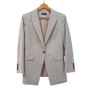 Theory Women Light Gray Wool Blend Classic Suit Blazer Sz 6 Lightweight Business